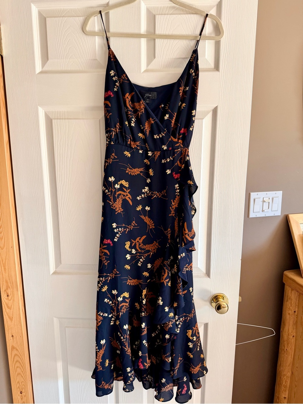 J. Crew Navy Floral Wrap Maxi Dress with Ruffle Detail